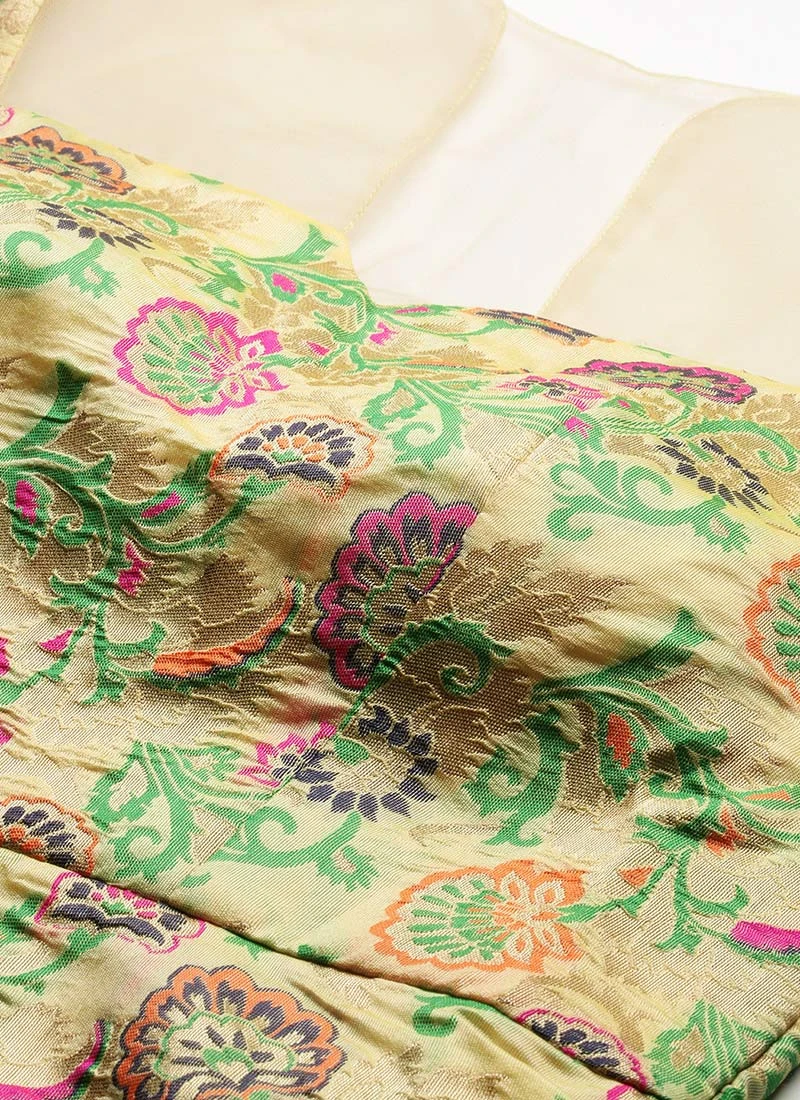 Beige Art Silk Jacquard Dress Festive Wear 7 Beige Art Silk Jacquard Dress Festive Wear - Image 5