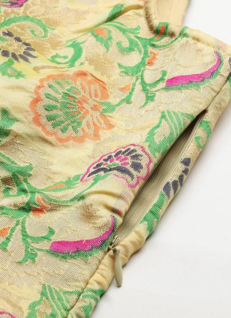 Beige Art Silk Jacquard Dress Festive Wear 9 Beige Art Silk Jacquard Dress Festive Wear - Image 7