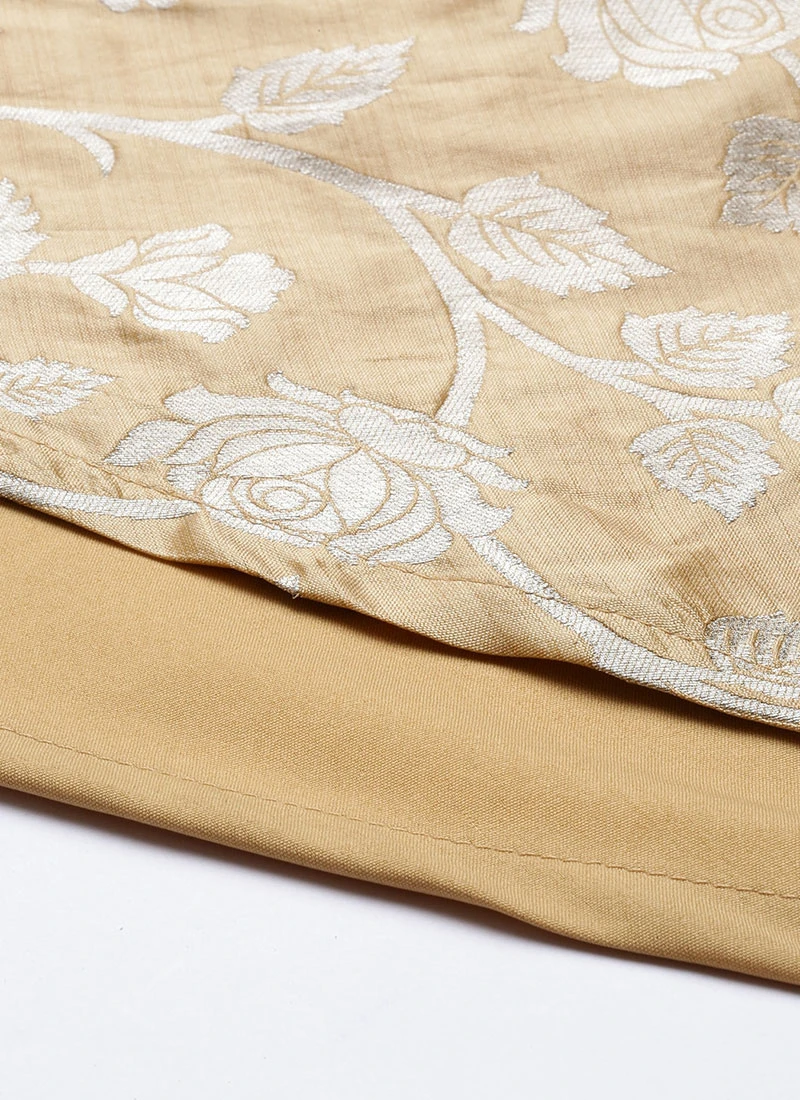 Beige Brocade Boat Neck Flared Dress Festive Wear 9 Beige Brocade Boat Neck Flared Dress Festive Wear - Image 7