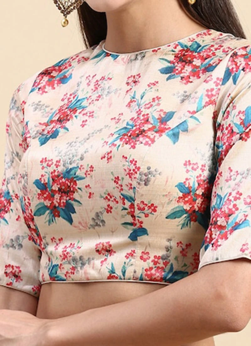 Beige Cotton Silk Digital Printed Blouse Festive Wear 3 Beige Cotton Silk Digital Printed Blouse Festive Wear