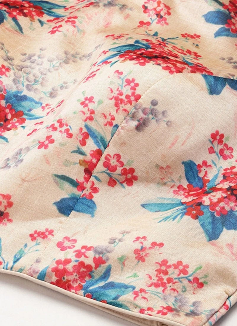 Beige Cotton Silk Digital Printed Blouse Festive Wear 7 Beige Cotton Silk Digital Printed Blouse Festive Wear - Image 5