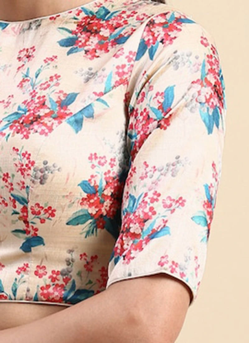 Beige Cotton Silk Digital Printed Blouse Festive Wear 9 Beige Cotton Silk Digital Printed Blouse Festive Wear - Image 7