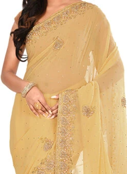 Beige Embroidered Saree Party Wear