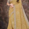 Beige Linen Resham Embroidered Tikki Work Saree After Six Wear 1 Beige Linen Resham Embroidered Tikki Work Saree After Six Wear -Sari Grace Shop Beige Linen Resham Embroidered Tikki Work Saree SAMASM08 l