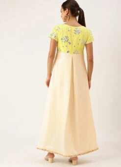 Beige N Yellow Embroidered Pleated Dress Festive Wear 13 Beige N Yellow Embroidered Pleated Dress Festive Wear -Sari Grace Shop Beige N Yellow Embroidered Pleated Dress DRBS02108629 b
