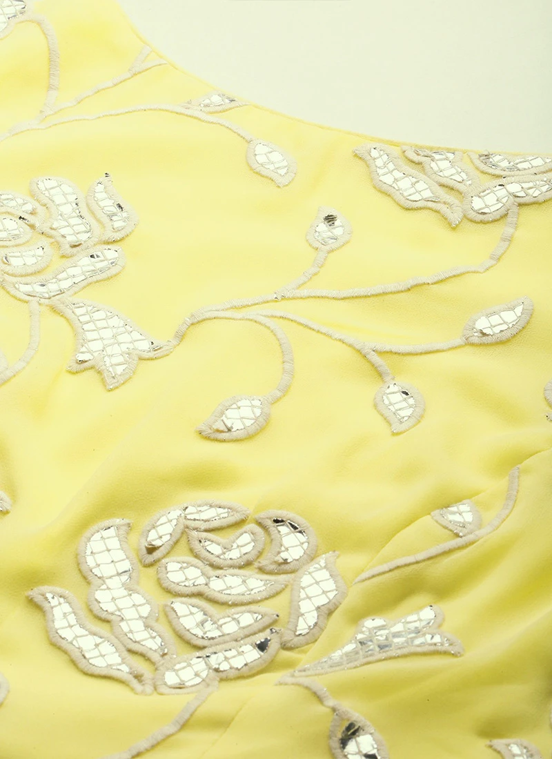 Beige N Yellow Embroidered Pleated Dress Festive Wear 8 Beige N Yellow Embroidered Pleated Dress Festive Wear - Image 6