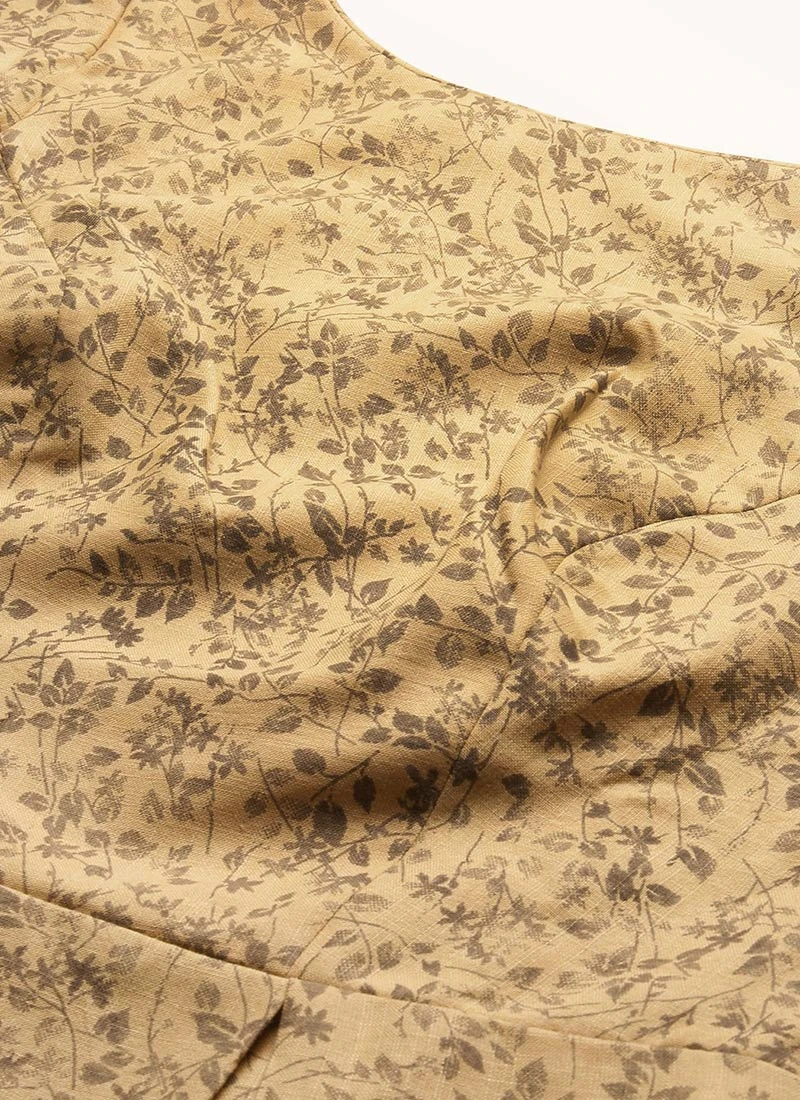 Beige Printed Rayon Calf Length Dress Work Wear 7 Beige Printed Rayon Calf Length Dress Work Wear - Image 5