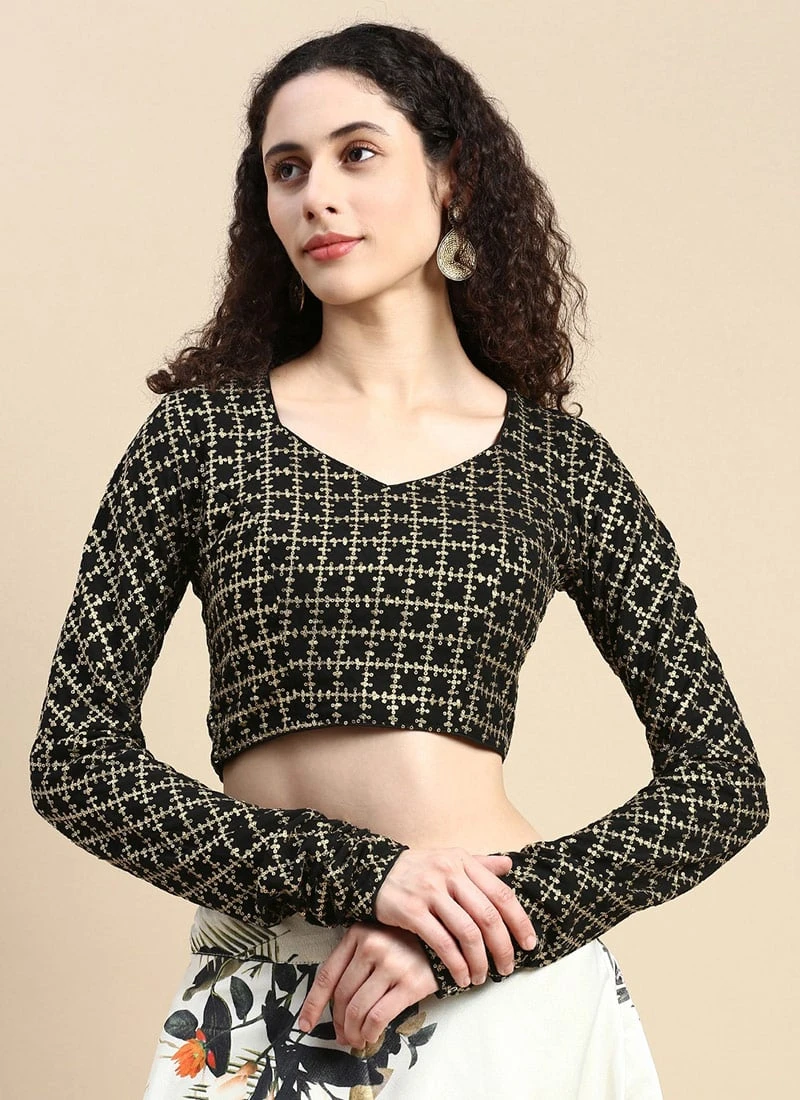 Black Georgette Embroidered Blouse Festive Wear 5 Black Georgette Embroidered Blouse Festive Wear - Image 3