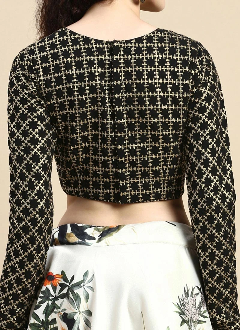 Black Georgette Embroidered Blouse Festive Wear 8 Black Georgette Embroidered Blouse Festive Wear - Image 6