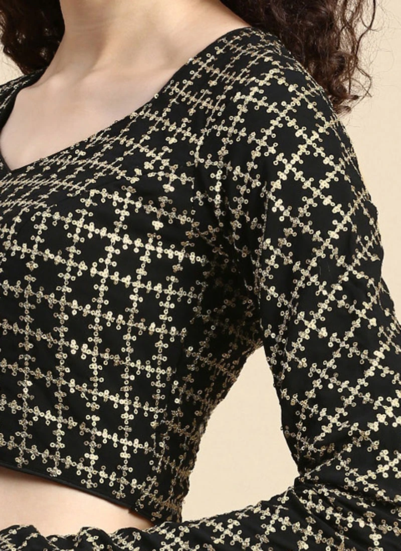 Black Georgette Embroidered Blouse Festive Wear 9 Black Georgette Embroidered Blouse Festive Wear - Image 7