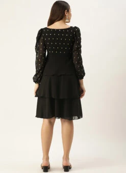 Black Georgette Embroidered Layered Dress Party Wear 13 Black Georgette Embroidered Layered Dress Party Wear -Sari Grace Shop Black Georgette Embroidered Layered Dress DRBS02305155 b