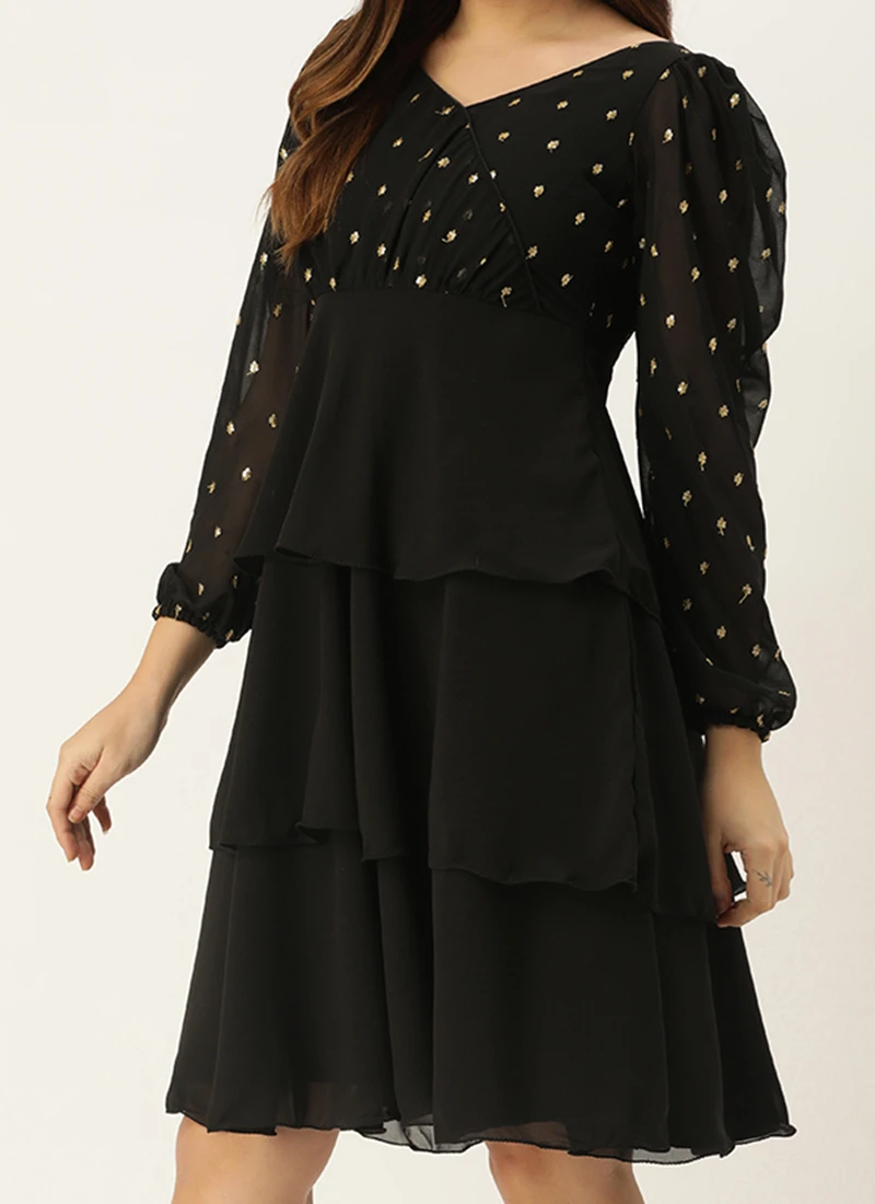 Black Georgette Embroidered Layered Dress Party Wear 3 Black Georgette Embroidered Layered Dress Party Wear
