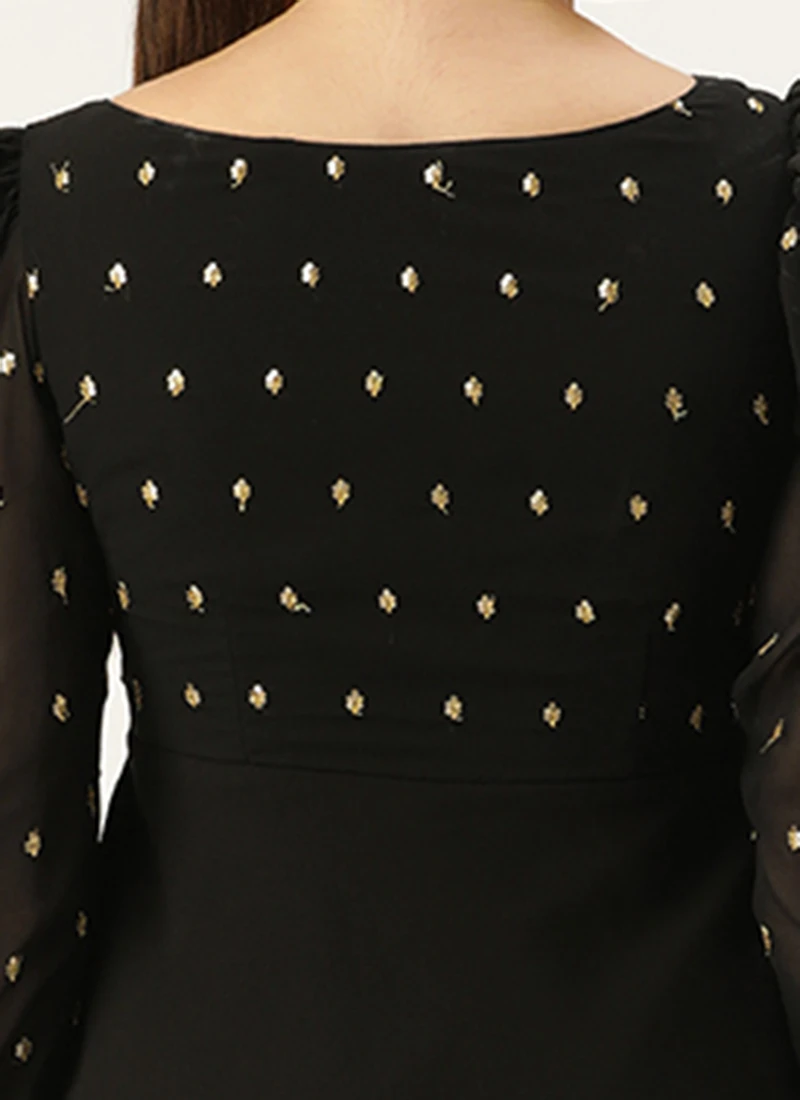 Black Georgette Embroidered Layered Dress Party Wear 8 Black Georgette Embroidered Layered Dress Party Wear - Image 6