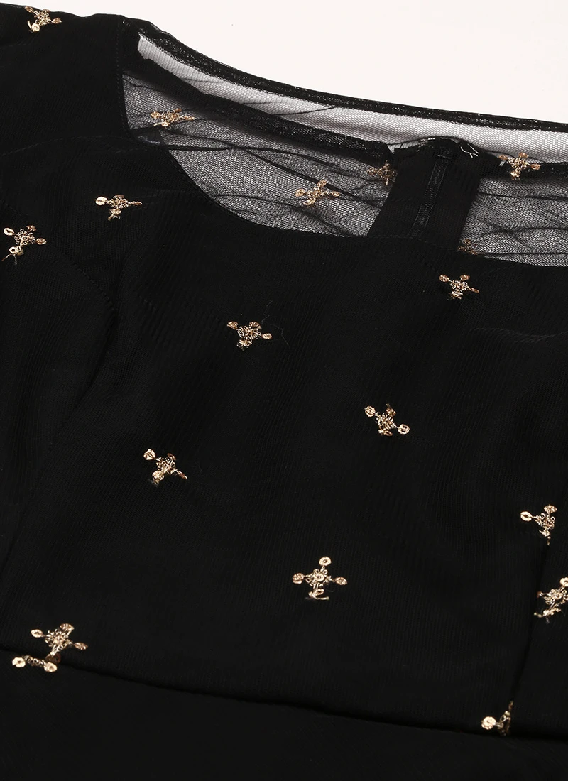 Black Net Embroidered Midi Dress Festive Wear 7 Black Net Embroidered Midi Dress Festive Wear - Image 5