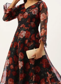 Black Organza Ruffle Dress Party Wear