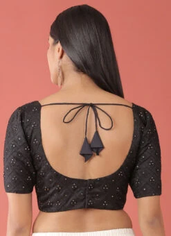 Black Raw Silk Embroidery Work Blouse Party Wear 9 Black Raw Silk Embroidery Work Blouse Party Wear -Sari Grace Shop Black Raw Silk Embroidery Work Blouse BLSPFB139B b