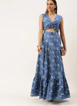 Blue Art Silk Digital Printed Dress After Six Wear 12 Blue Art Silk Digital Printed Dress After Six Wear -Sari Grace Shop Blue Art Silk Digital Printed Dress DRBS02210956 u