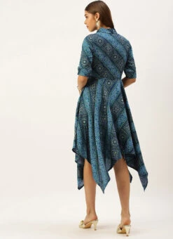 Blue Chanderi Art Silk Handkerchief Style Dress After Six Wear Festive Wear 13 Blue Chanderi Art Silk Handkerchief Style Dress After Six Wear Festive Wear -Sari Grace Shop Blue Chanderi Art Silk Handkerchief Style Dress DRBS02203499 b