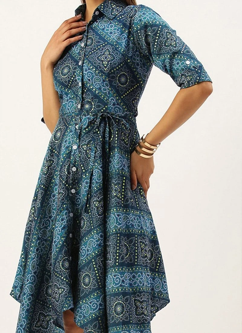 Blue Chanderi Art Silk Handkerchief Style Dress After Six Wear 3 Blue Chanderi Art Silk Handkerchief Style Dress After Six Wear