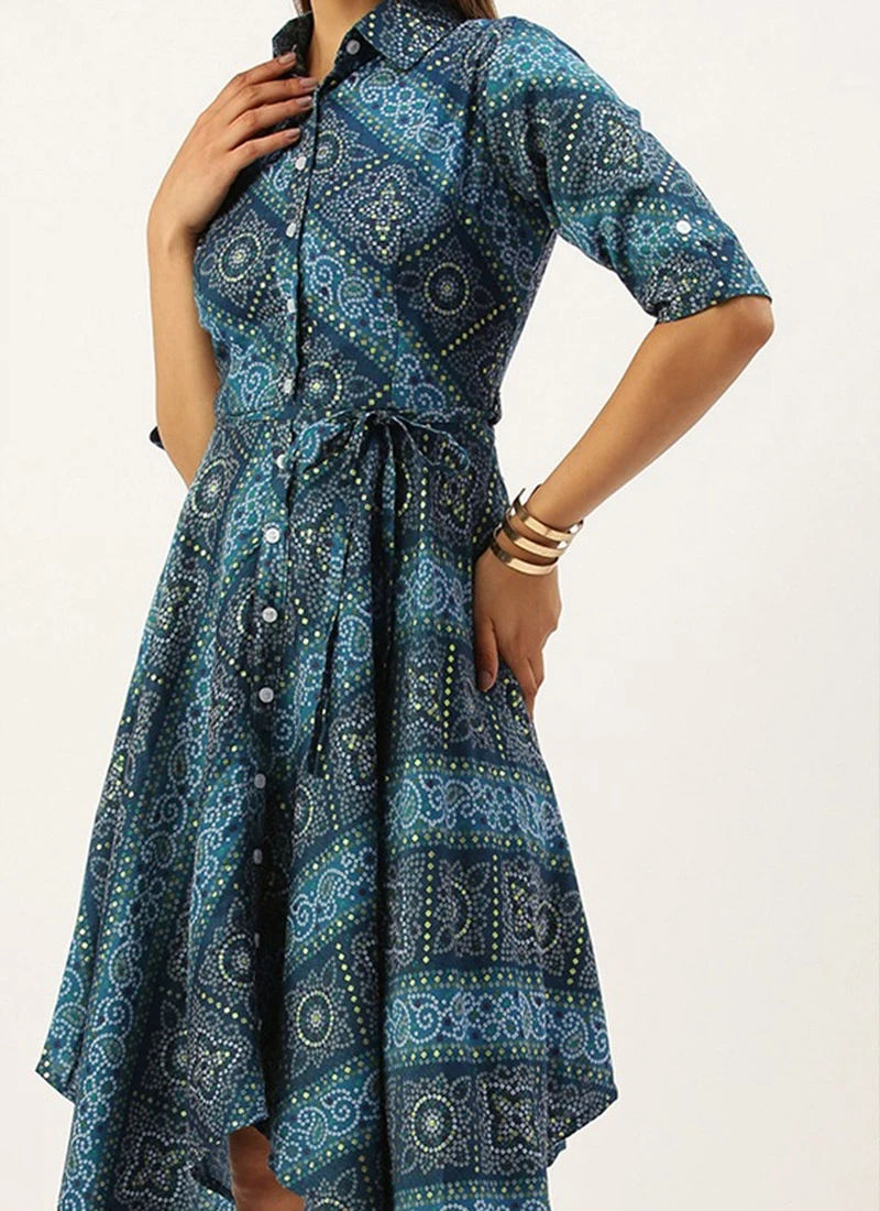 Blue Chanderi Art Silk Handkerchief Style Dress After Six Wear Festive Wear 3 Blue Chanderi Art Silk Handkerchief Style Dress After Six Wear Festive Wear