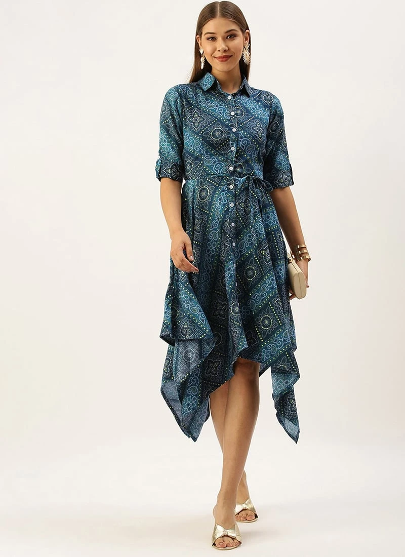 Blue Chanderi Art Silk Handkerchief Style Dress After Six Wear Festive Wear 5 Blue Chanderi Art Silk Handkerchief Style Dress After Six Wear Festive Wear - Image 3