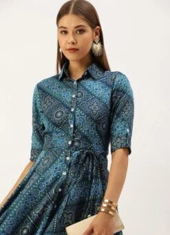 Blue Chanderi Art Silk Handkerchief Style Dress After Six Wear 14 Blue Chanderi Art Silk Handkerchief Style Dress After Six Wear -Sari Grace Shop Blue Chanderi Art Silk Handkerchief Style Dress DRBS02203499 rrc1 1