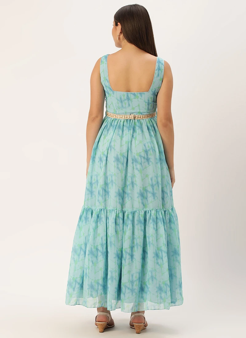 Blue Digital Print Tiered Dress Festive Wear 6 Blue Digital Print Tiered Dress Festive Wear - Image 4