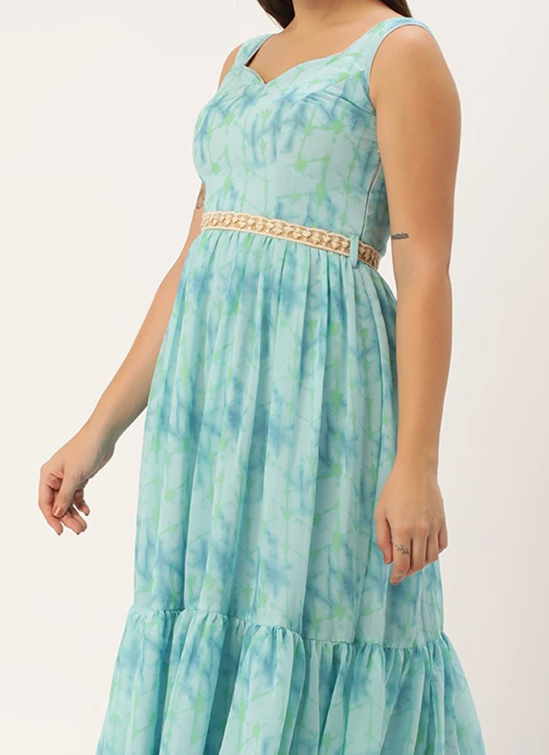 Blue Digital Print Tiered Dress Festive Wear 3 Blue Digital Print Tiered Dress Festive Wear
