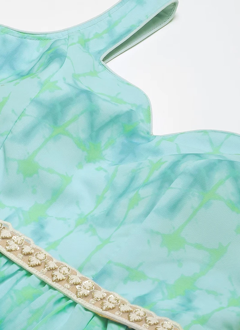 Blue Digital Print Tiered Dress Festive Wear 7 Blue Digital Print Tiered Dress Festive Wear - Image 5