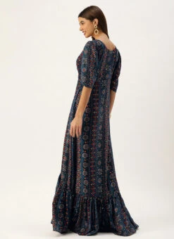 Blue Digital Printed Maxi Dress Party Wear -Sari Grace Shop Blue Digital Printed Maxi Dress DRBS02110966 b