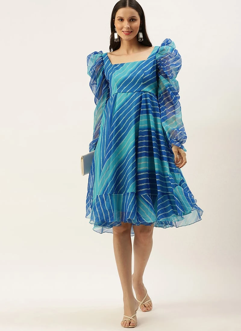 Blue Digital Printed Organza Dress After Six Wear 5 Blue Digital Printed Organza Dress After Six Wear - Image 3