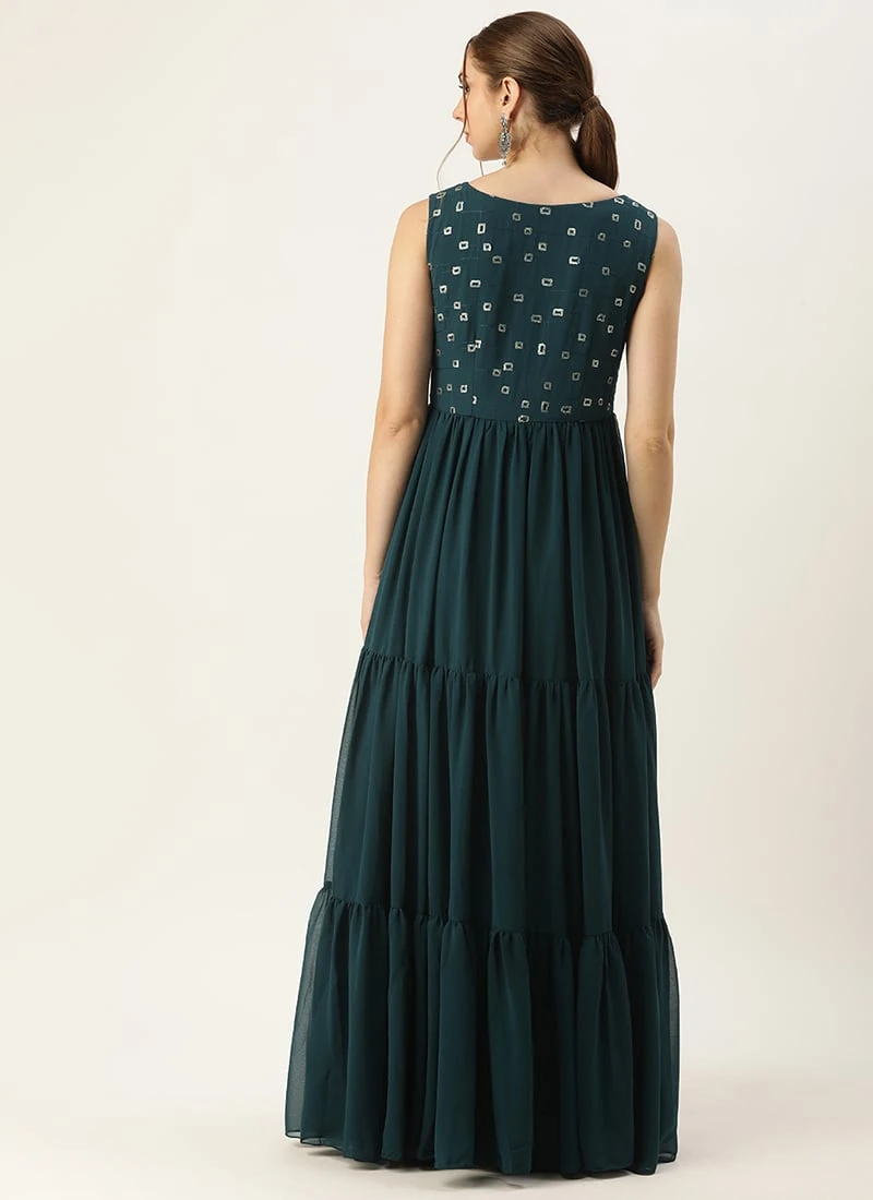 Blue Embroidered Georgette Dress Festive Wear 6 Blue Embroidered Georgette Dress Festive Wear - Image 4