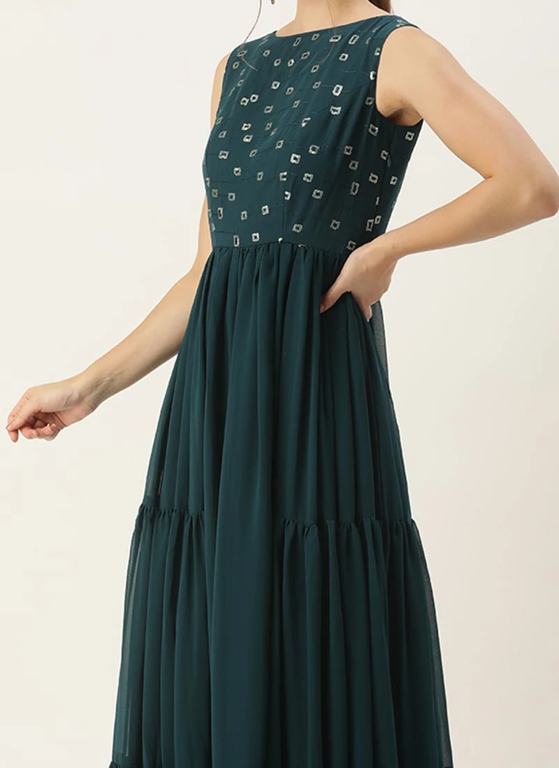 Blue Embroidered Georgette Dress Festive Wear 3 Blue Embroidered Georgette Dress Festive Wear