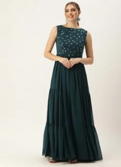 Blue Embroidered Georgette Dress Festive Wear 12 Blue Embroidered Georgette Dress Festive Wear -Sari Grace Shop Blue Embroidered Georgette Dress DRBS02305142 u