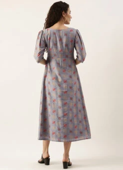 Blue Foil Printed A Line Dress After Six Wear 13 Blue Foil Printed A Line Dress After Six Wear -Sari Grace Shop Blue Foil Printed A line Dress DRBS02111071 b
