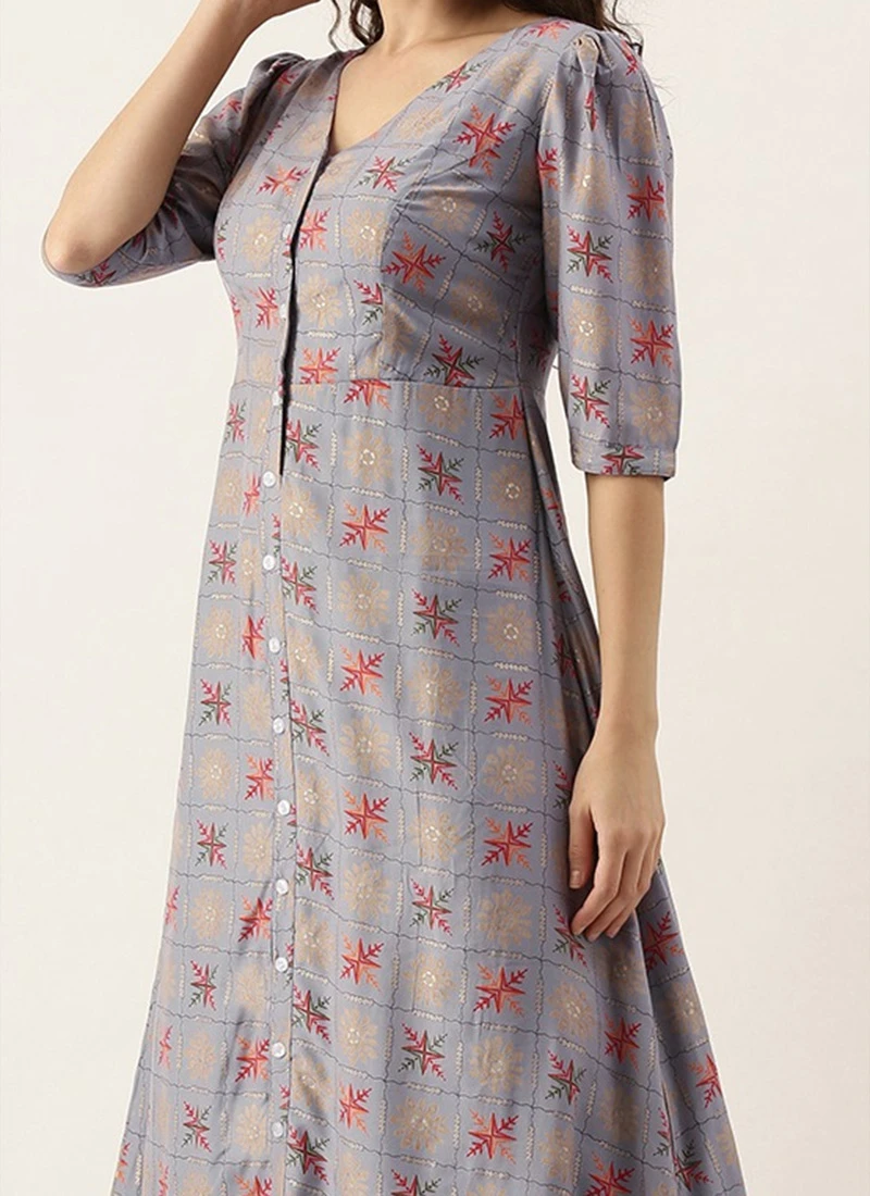 Blue Foil Printed A Line Dress After Six Wear 3 Blue Foil Printed A Line Dress After Six Wear