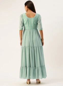 Blue Modal Satin N Geogette Flare Dress Festive Wear 13 Blue Modal Satin N Geogette Flare Dress Festive Wear -Sari Grace Shop Blue Modal Satin N Geogette Flare Dress DRBS02301788 b