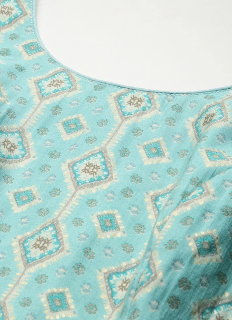 Blue Modal Satin N Geogette Flare Dress Festive Wear 7 Blue Modal Satin N Geogette Flare Dress Festive Wear - Image 5