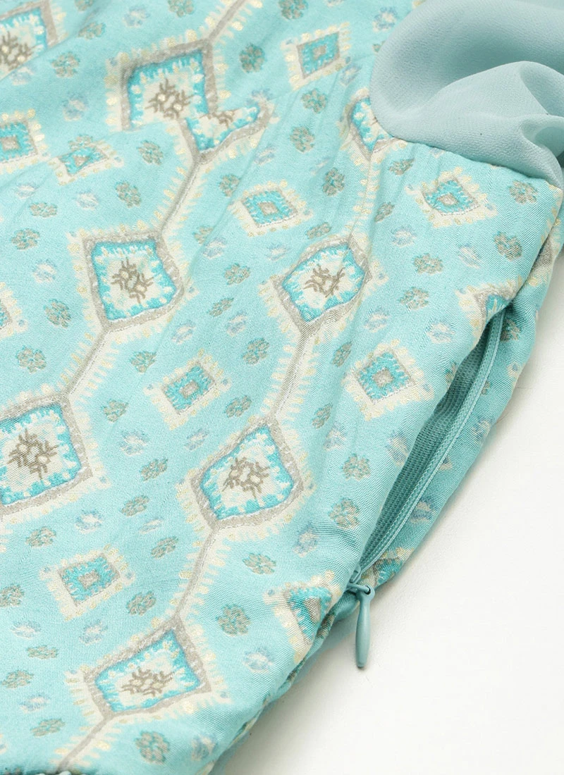 Blue Modal Satin N Geogette Flare Dress Festive Wear 9 Blue Modal Satin N Geogette Flare Dress Festive Wear - Image 7