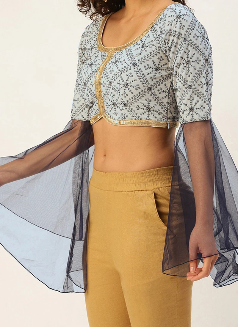 Blue N Grey Sequence Embroidered Blouse Festive Wear 3 Blue N Grey Sequence Embroidered Blouse Festive Wear