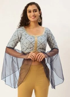 Blue N Grey Sequence Embroidered Blouse Festive Wear 12 Blue N Grey Sequence Embroidered Blouse Festive Wear -Sari Grace Shop Blue N Grey Sequence Embroidered Blouse BLBS02305193 u