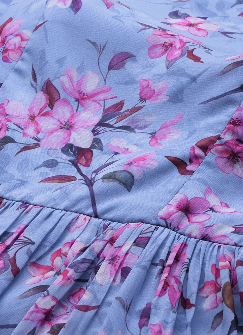 Blue N Pink Digital Printed Georgette Tiered Dress After Six Wear 7 Blue N Pink Digital Printed Georgette Tiered Dress After Six Wear - Image 5