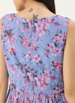 Blue N Pink Digital Printed Georgette Tiered Dress After Six Wear Festive Wear 15 Blue N Pink Digital Printed Georgette Tiered Dress After Six Wear Festive Wear -Sari Grace Shop Blue N Pink Digital Printed Georgette Tiered Dress DRBS02104273 rrc2