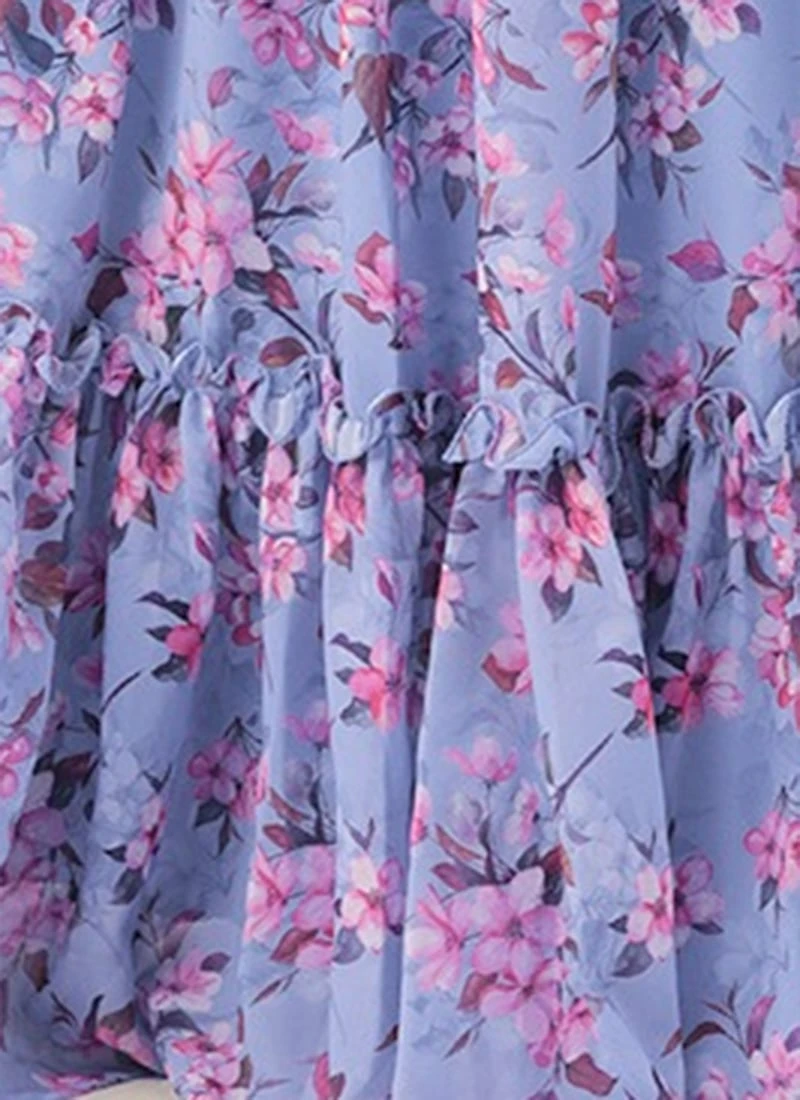 Blue N Pink Digital Printed Georgette Tiered Dress After Six Wear 9 Blue N Pink Digital Printed Georgette Tiered Dress After Six Wear - Image 7