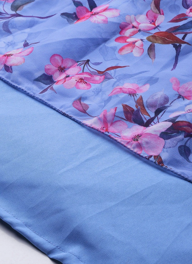 Blue N Pink Digital Printed Georgette Tiered Dress After Six Wear Festive Wear 10 Blue N Pink Digital Printed Georgette Tiered Dress After Six Wear Festive Wear - Image 8