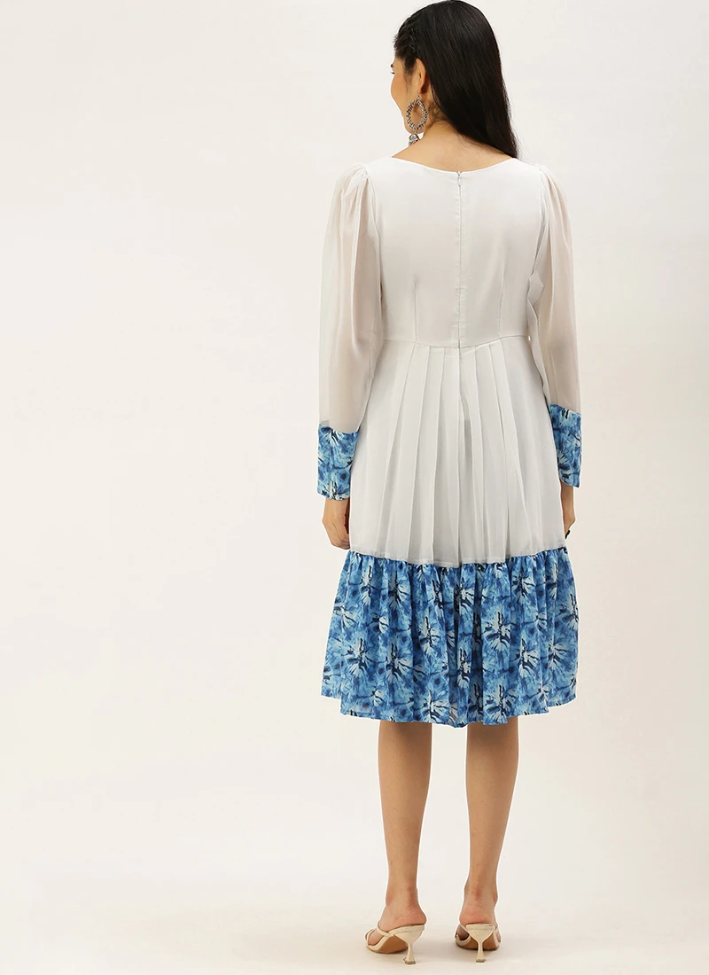 Blue N White Digital Printed Dress Festive Wear 6 Blue N White Digital Printed Dress Festive Wear - Image 4