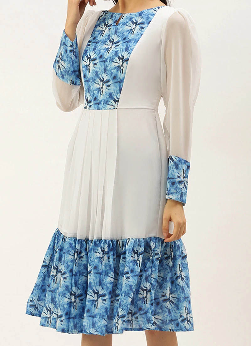 Blue N White Digital Printed Dress Festive Wear 3 Blue N White Digital Printed Dress Festive Wear