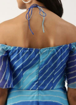 Blue Organza Printed Dress Party Wear -Sari Grace Shop Blue Organza Printed Dress DRBS02205967 rrc2