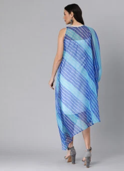 Blue Organza Printed Kaftan Dress Festive Wear 13 Blue Organza Printed Kaftan Dress Festive Wear -Sari Grace Shop Blue Organza Printed Kaftan Dress DRBS02204783 b