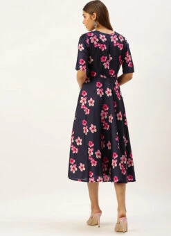 Blue Printed Art Silk Fit And Flare Dress After Six Wear 13 Blue Printed Art Silk Fit And Flare Dress After Six Wear -Sari Grace Shop Blue Printed Art Silk Fit And Flare Dress DRBS02203484 b